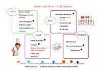 menus du 08 au 12 décembre 2025