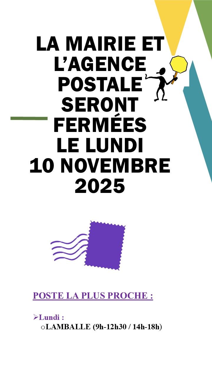 Fermeture mairie et agence postale le lundi 10 novembre